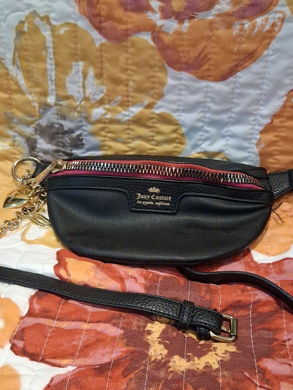 Juicy Couture Black Leather Mini Belt Bag with Gold Hardware